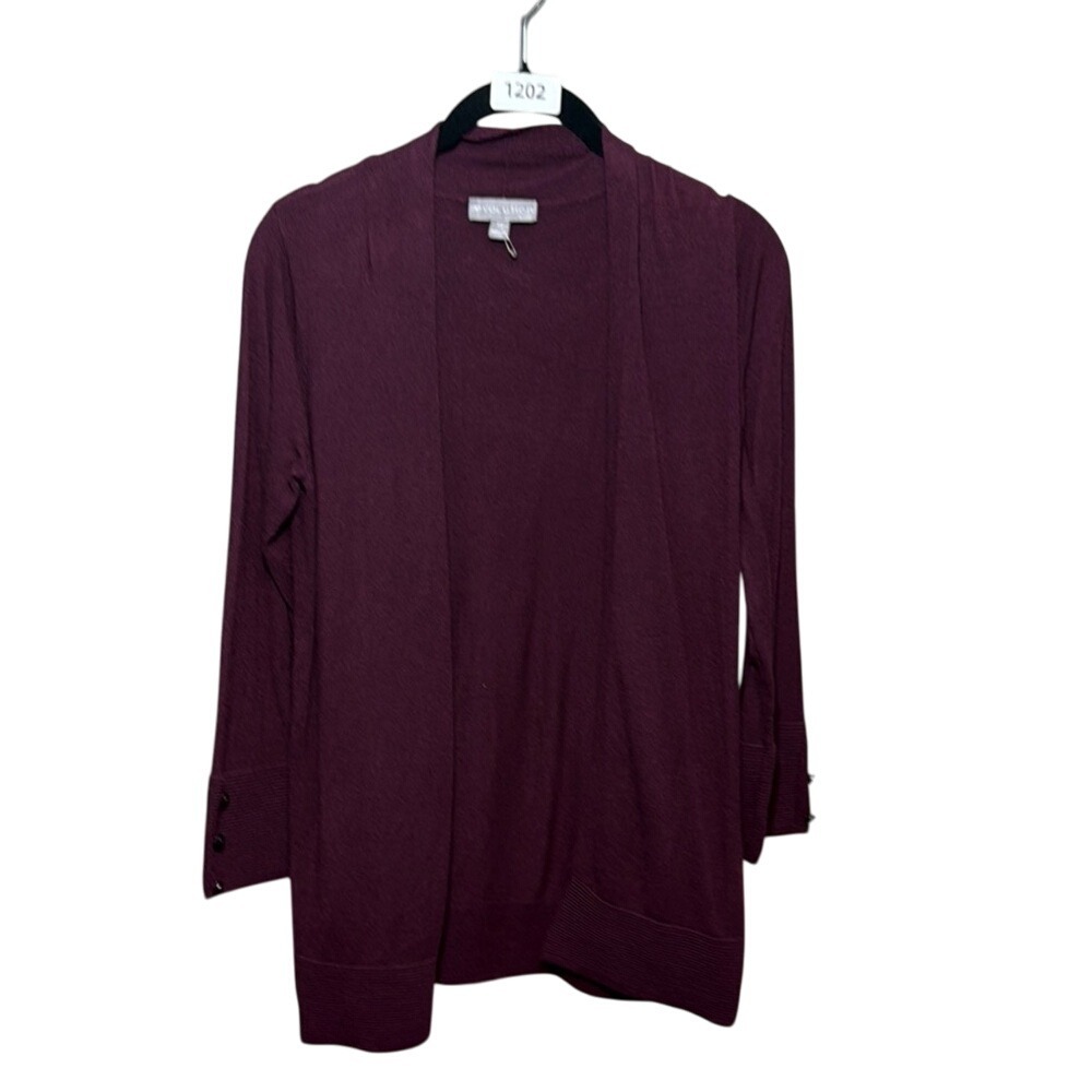 Evoluion XS Cardigan Sweater Burgundy Button Detail Open Front Casual